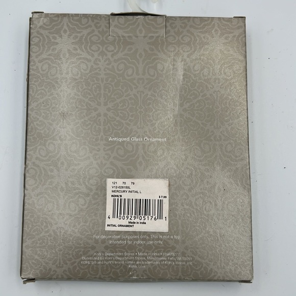 Antiqued Mercury Glass Initial L Christmas ornament St Nicholas Square NIB - Picture 2 of 6